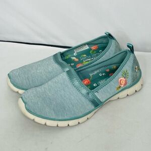 SKECHERS Classic Fit Air Cooled Memory Foam Bee Flower Blue Slip On  Women's 7.5